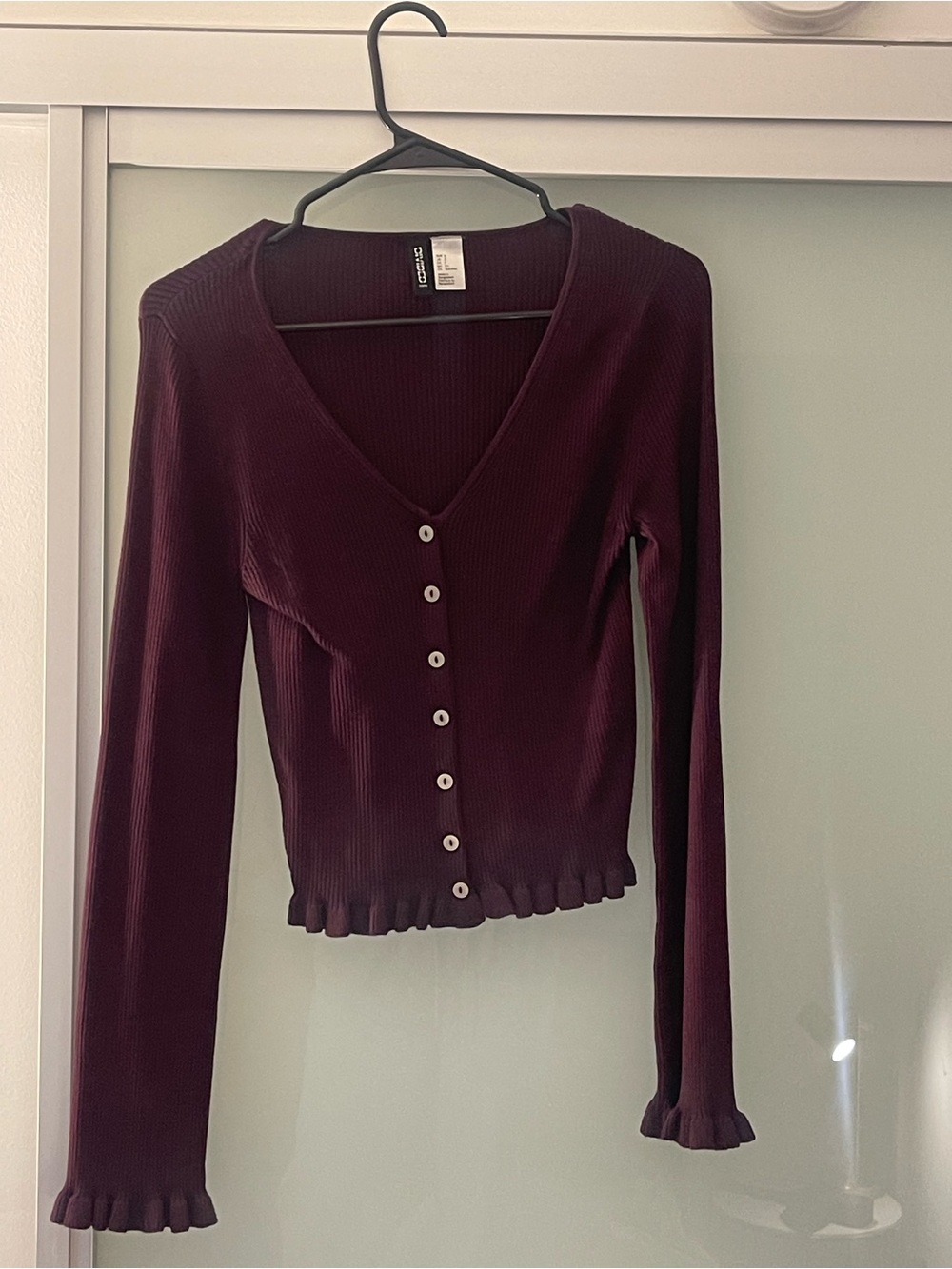 Robbed Knit Maroon Button Up Sweater